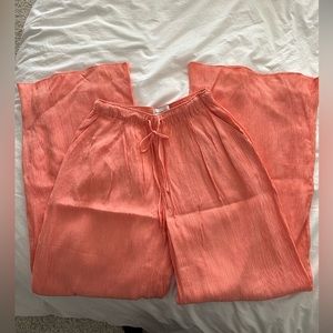 Abercrombie Crinkle Textured Pull-On Wide Leg Pant in Coral